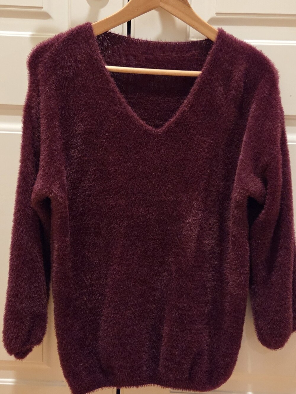 Cozy Plush V-Neck Sweater in Wine